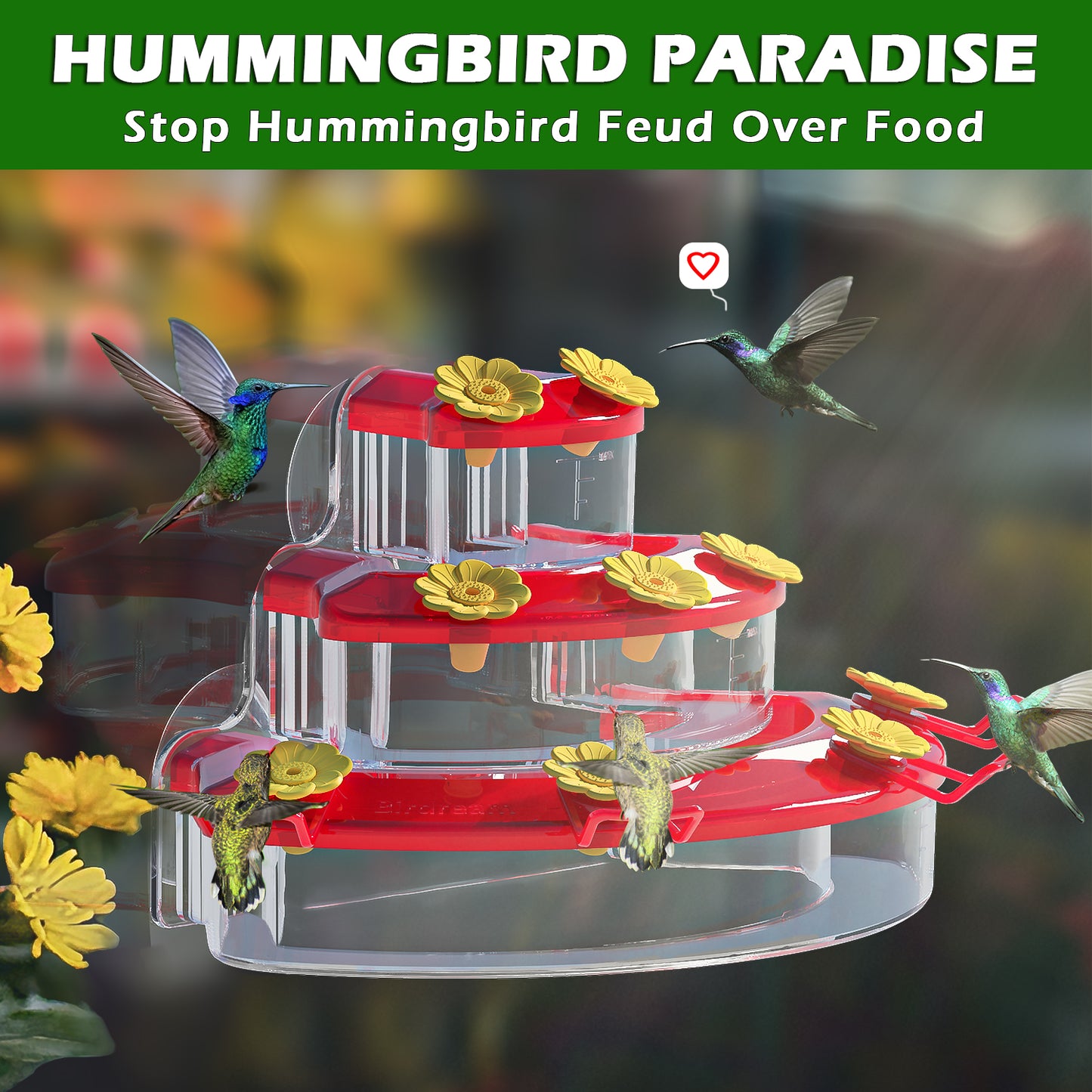Window Hummingbird Feeders- 10oz, 9 Feeding Ports, with Suction Cups, Plastic