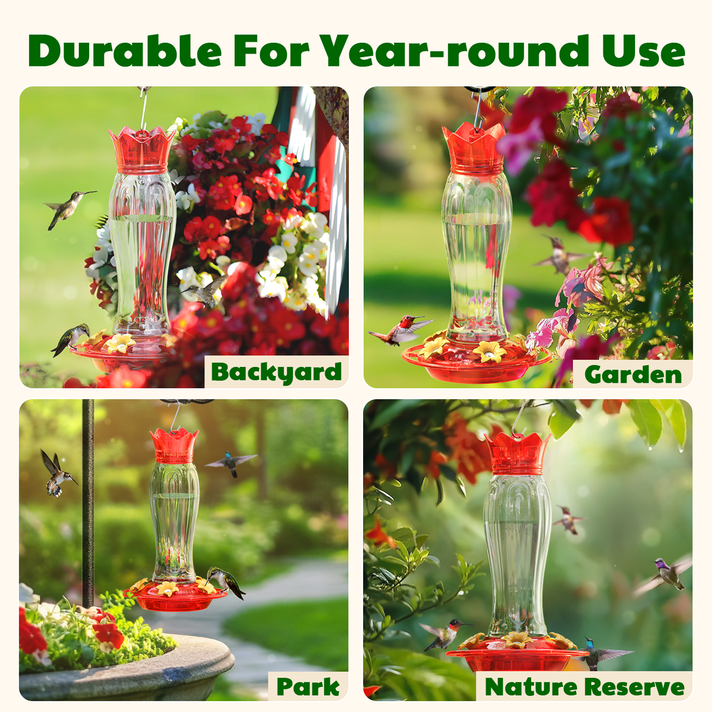 Hanging Hummingbird Feeder, 15oz, Ant Moat, Plastic, Easy to Refill
