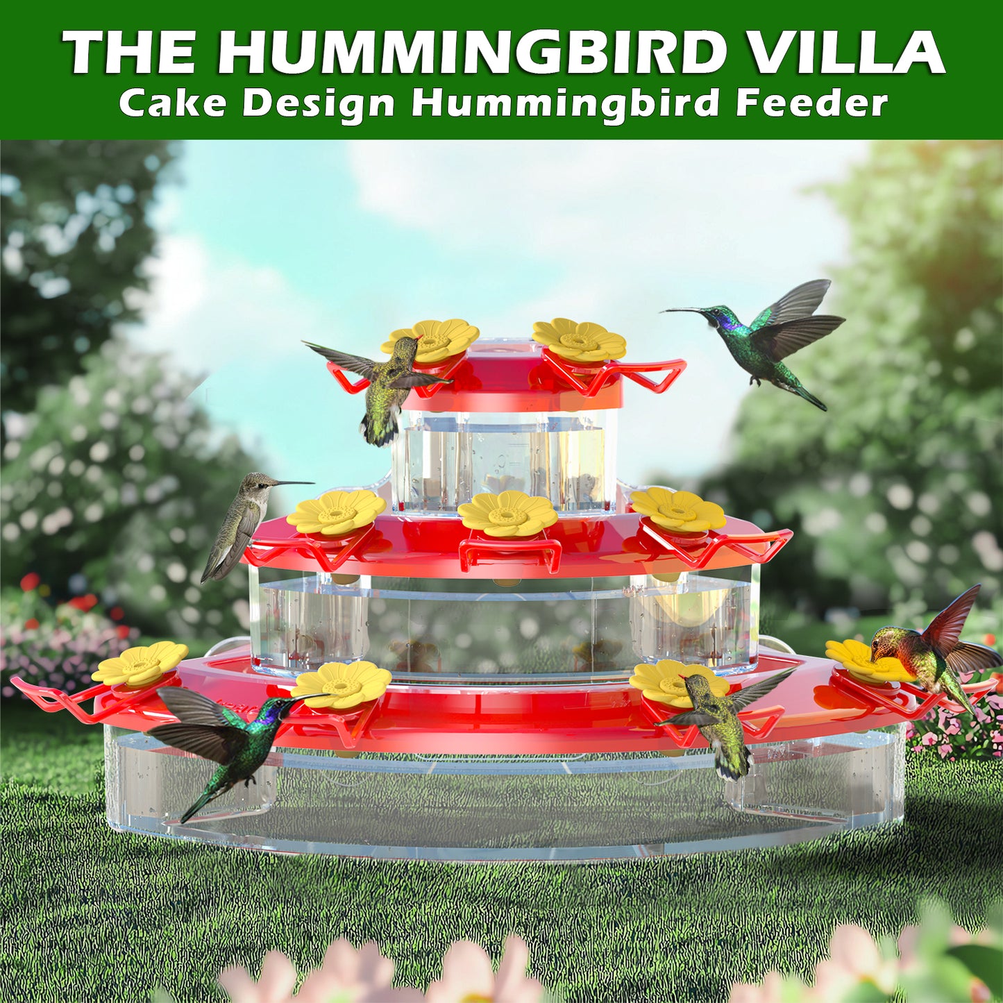 Window Hummingbird Feeders- 10oz, 9 Feeding Ports, with Suction Cups, Plastic