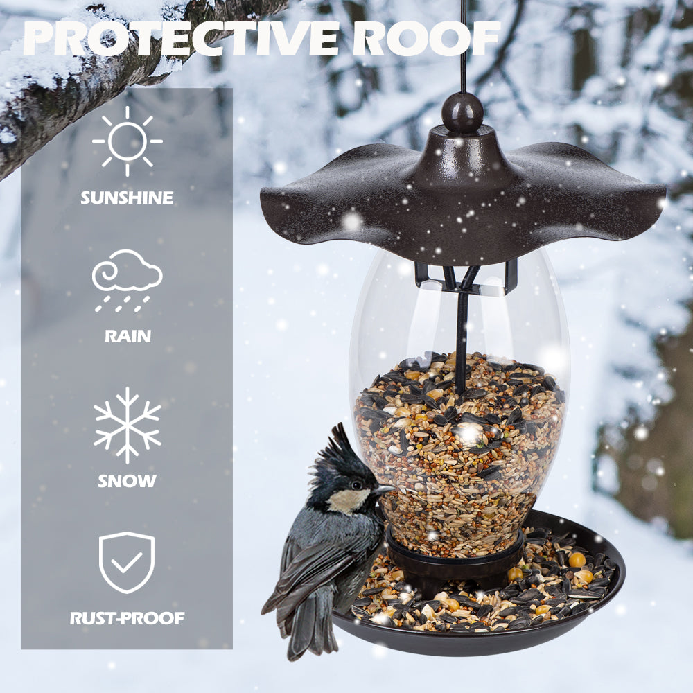 Birdream Bird Feeder for Outside Hanging Glass Wild Black Heavy Duty Metal Wavy Design Bird Feeders with 1.5 lb Bird Seed Capacity Unique Art Decor for Garden Yard Lawn
