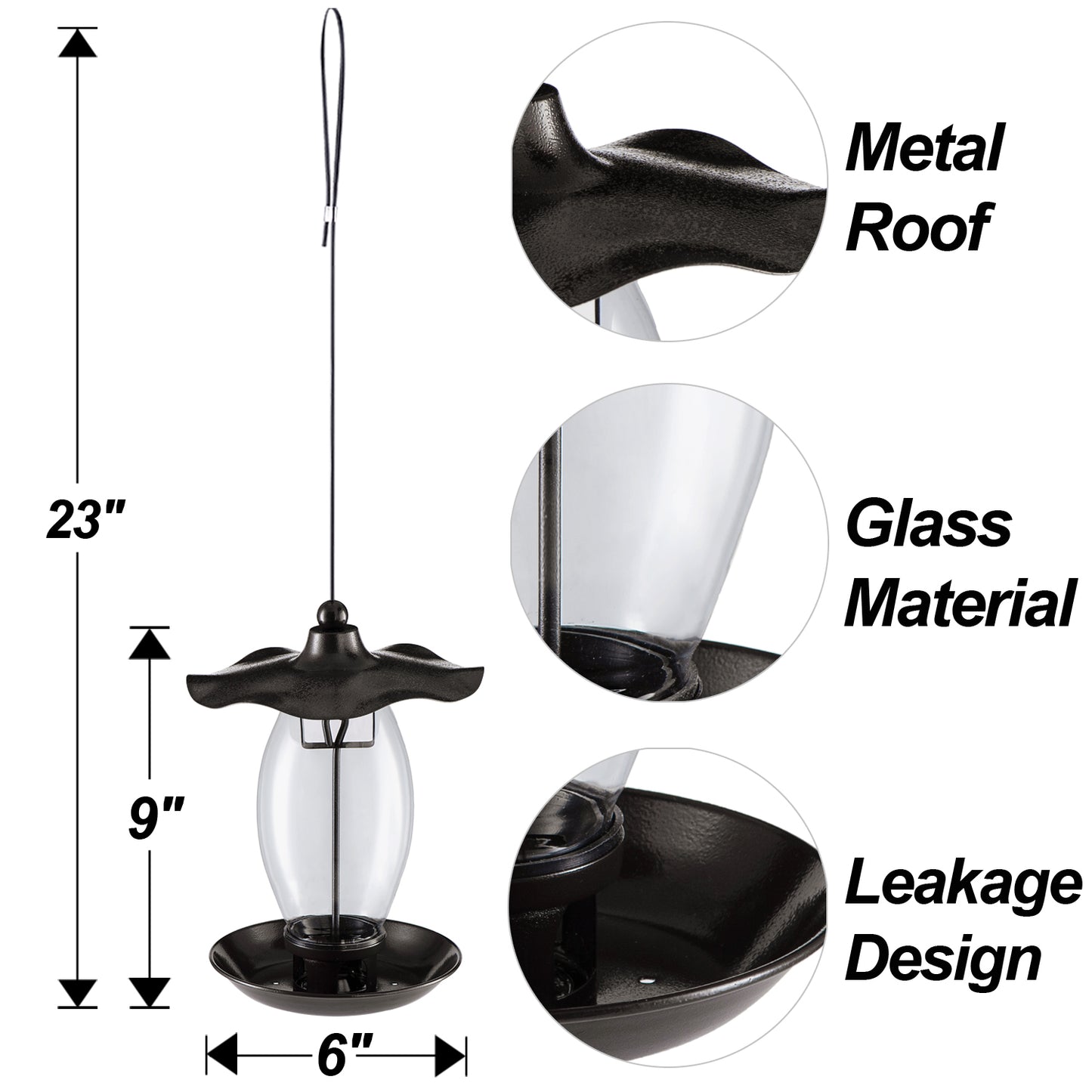 Birdream Bird Feeder for Outside Hanging Glass Wild Black Heavy Duty Metal Wavy Design Bird Feeders with 1.5 lb Bird Seed Capacity Unique Art Decor for Garden Yard Lawn