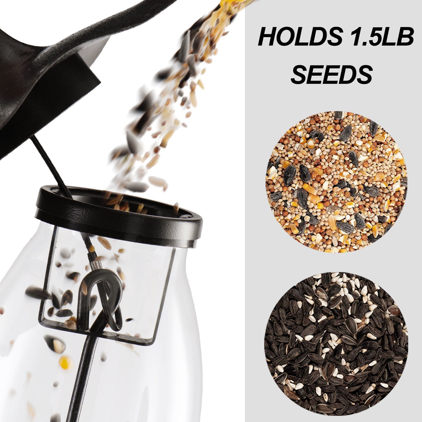 Birdream Bird Feeder for Outside Hanging Glass Wild Black Heavy Duty Metal Wavy Design Bird Feeders with 1.5 lb Bird Seed Capacity Unique Art Decor for Garden Yard Lawn