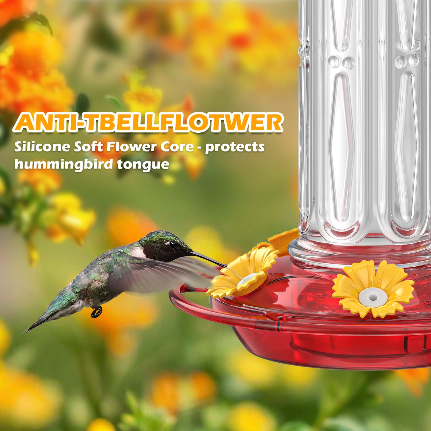 Hanging Hummingbird Feeder, 10oz, Ant Moat, Plastic, Easy to Refill