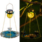 Birdream Solar Bird Feeder for Outside Hanging Metal Tray Wild Bird feeders with 3 Cups for Attracting Birds Decorative Solar Garden Crackle Glass Ball Light for Yard Lawn