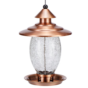 Birdream Bird Feeder Outdoor Hanging for Wild Metal Bird Feeder with Crackle Glass Copper Brush Finish Bird Feeders for Garden Yard Outside Decoration