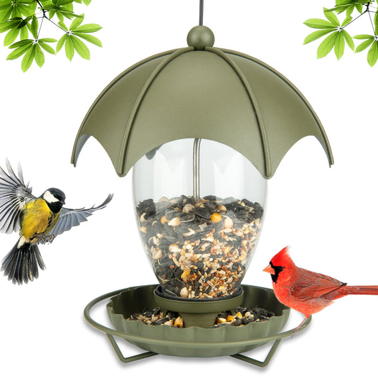Birdream Bird Feeder Metal Bird Feeders for Outside Hanging with Parachute Shape Roof Glass Container to Attract More Wild Birds for Garden Yard Decoration